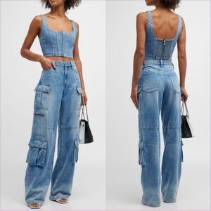 Alice + Olivia Cay Baggy Denim Cargo Pants in Brea Blue Size 25